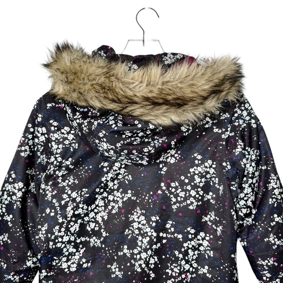 Roxy Black Floral Dry Flight Girl’s Snowboarding Faux Fur Hooded Jacket Sz XXL - Picture 11 of 13